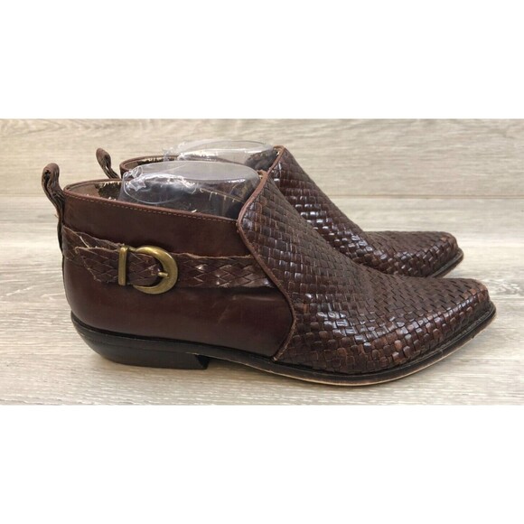 Enzo Angiolini Shoes - Enzo Angiolini Women's US 9N Brown Woven Leather Block Heel Ankle Biker Boot